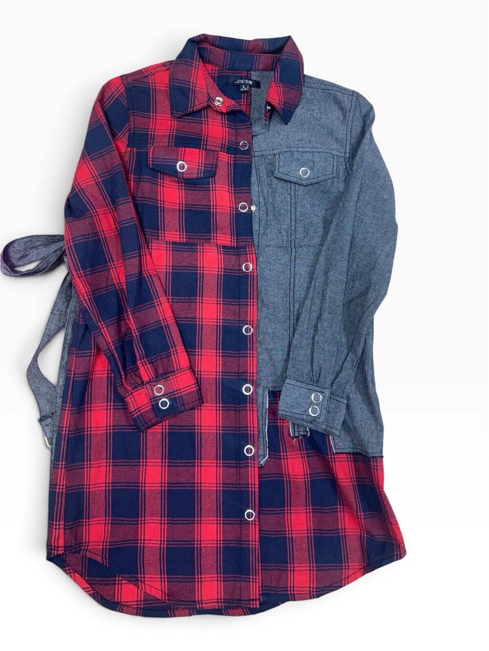Girls Joe’s Jeans Color block Dress Plaid & Denim Girls Size Large 12-14 NWT!